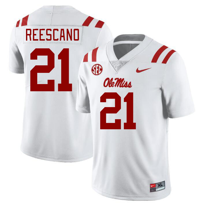 Men #21 Kedrick Reescano Ole Miss Rebels College Football Jerseyes Stitched Sale-White - Click Image to Close